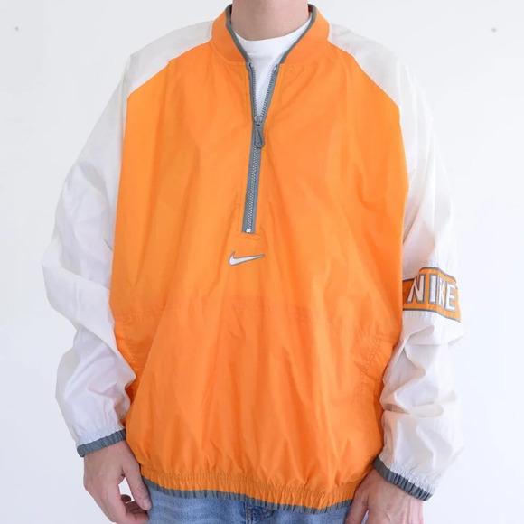 Vintage 90S Nike Rare Red Check Orange And White Half Zip Nylon Pull Over Jacket - Picture 2 of 14